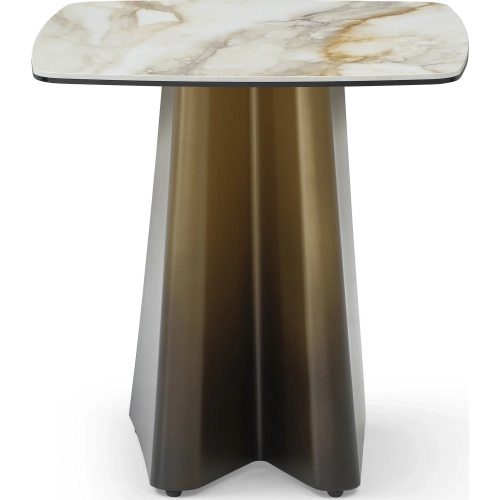Bastione End Table in White Marble Look & Ombre Bronze Gold
